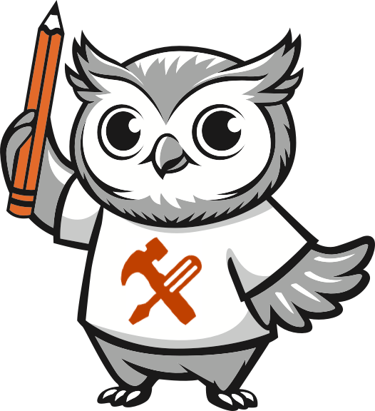 benny the owl in white t-shirt with the workforce library icon on and he's holding a pencil up