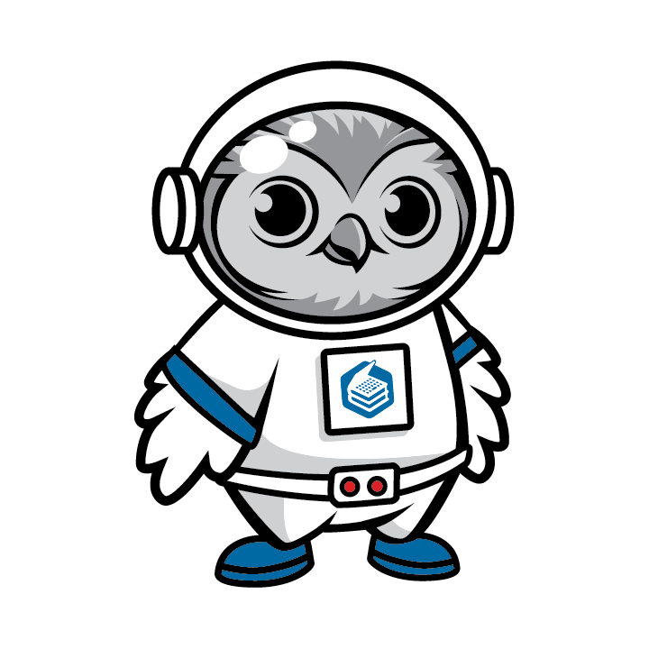 owl cartoon in a spacesuit with libretexts logo 