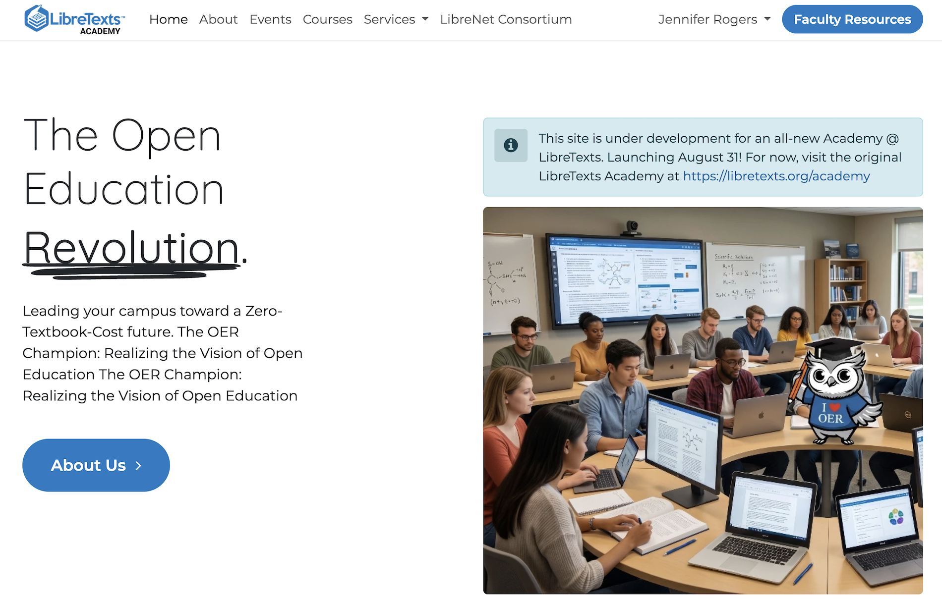 screenshot of the new The Academy at Libretexts website coming soon